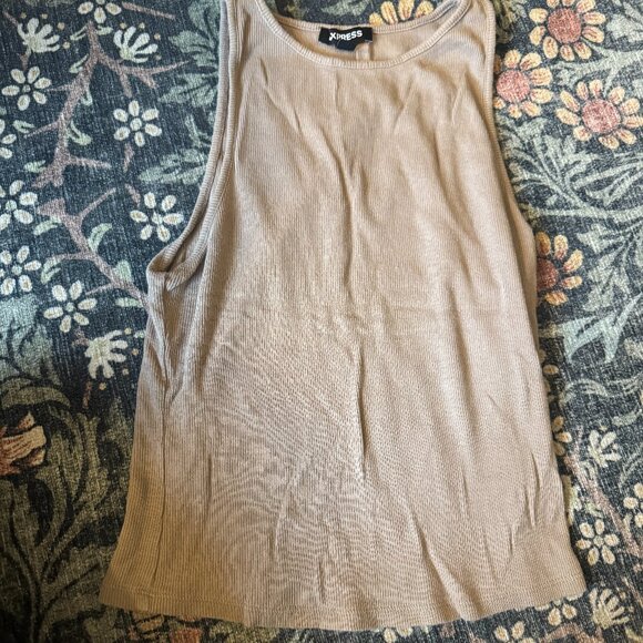 Express Cropped Rib Tank Small Taupe - Picture 1 of 2